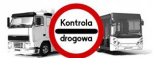 Grafika przedstawiająca samochód ciężarowy i autobus, na środku znak kontrola drogowa.